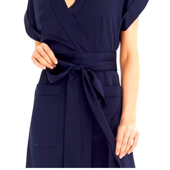 J CREW Short Sleeve Navy Blue Wrap Dress. Size S - Picture 2 of 14